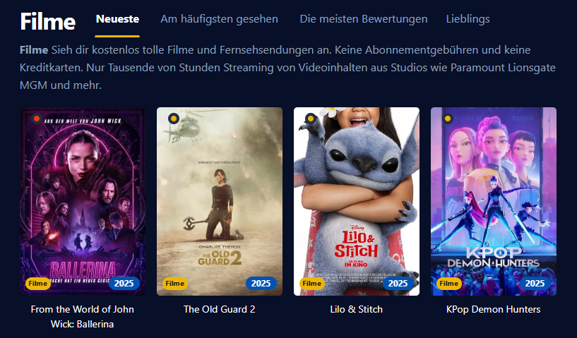 Filmpalast Oberfläche